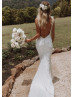 V Neck Ivory Lace Open Back Sexy Modern Wedding Dress